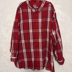Liberty Blues Size 6XL Big Mens Red Plaid Long Sleeve Button Down Shirt